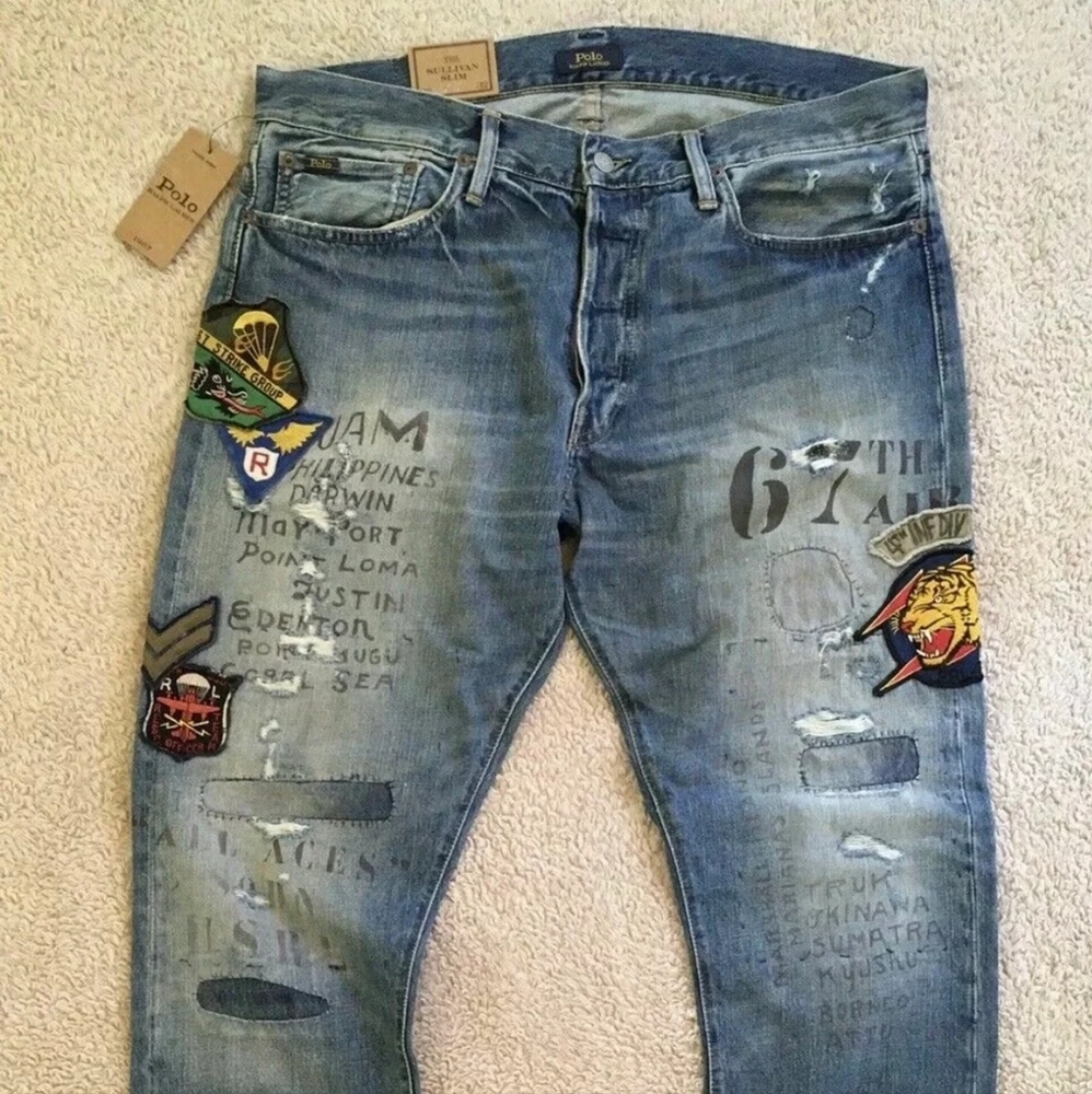 Polo Ralph Lauren Varick Slim Straight Military Patch Denim